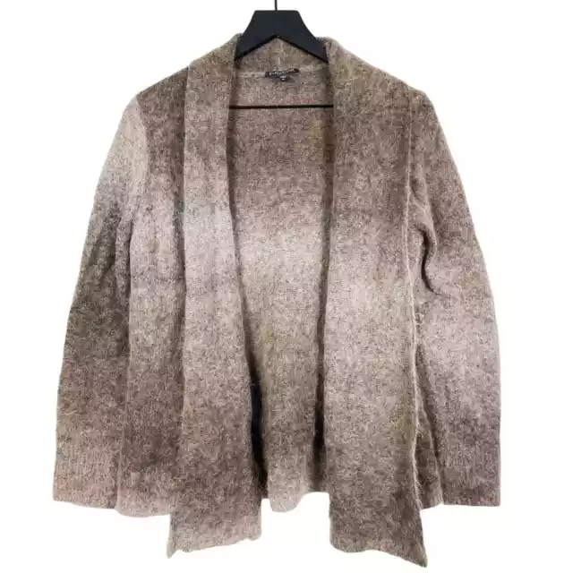 Eileen Fisher PL Petite Large Mohair Blend Open Knit Cardigan Sweater Brown