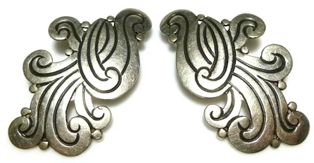 Carlos Diaz Old Mexico Sterling Silver Womens Shield Clip Earrings Pair Set