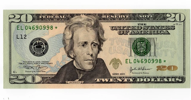 $20 San Francisco (L12) Star Note - Series 2004 Green Seal (Colorized)