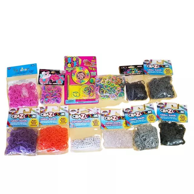 Lot of 12 Cra-Z-Loom Rubber Band Refills, Alphabet Beads, & Bracelet Connectors