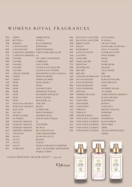 Pure royal sales perfume list mens