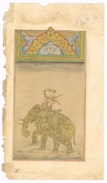 Composite Elefante De Animal Un Demonio Arte Sobre Antiguo 15.9x27.9cm