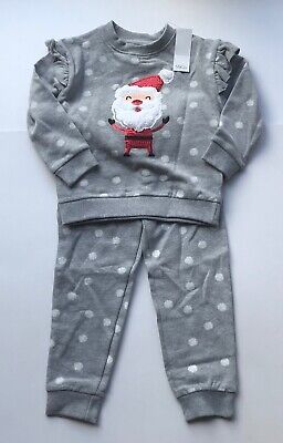 M&Co Baby Girls Grey Santa Sweatshirt And Joggers Set Age 2-3 Years *BNWT*