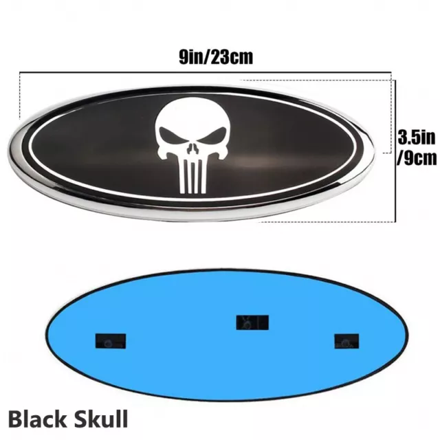 9 Inch Skull Logo Black Front Grille / Tailgate Oval Emblem for 04-14 F150 F250