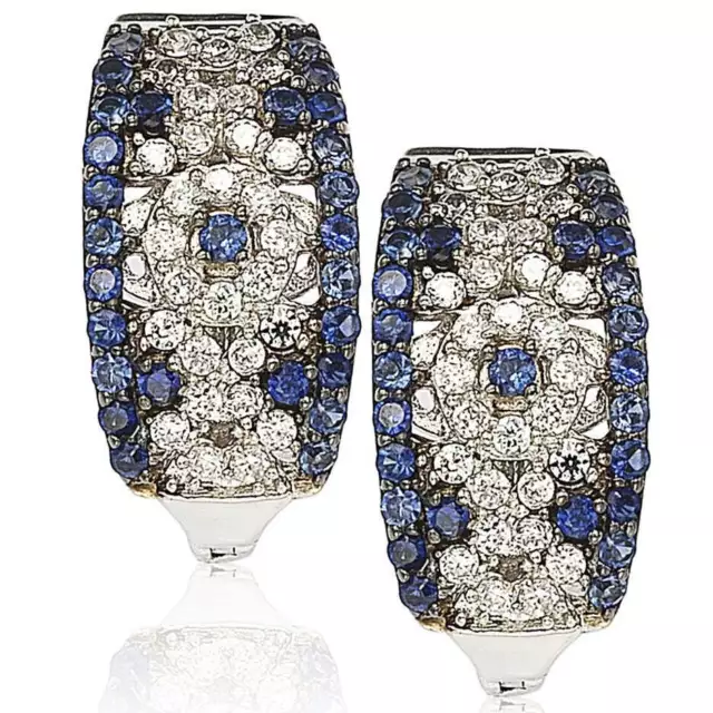 Suzy Levian Sterling Silver Sapphire & Diamond Accent Abstract Earring