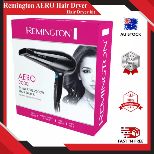 Remington Aero 2000 Poweful Hair Dryer Styling Blower D3190AU 3 Heat 2 Speed NEW