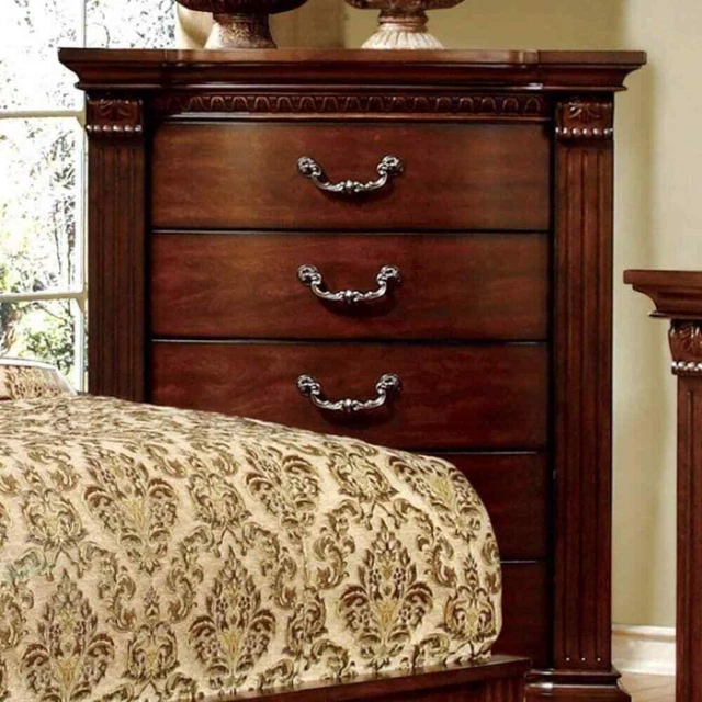 Bun Feet Wooden Chest in Cherry brown Brown 5-drawer