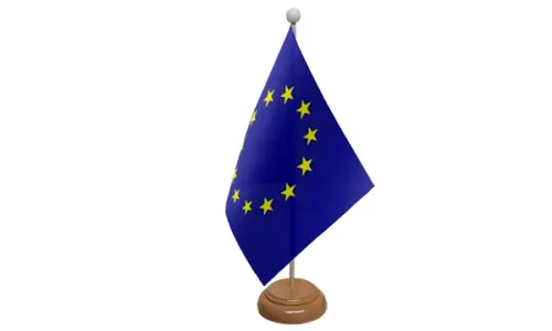 European Union (EU) Table Desk Flag & Wooden Base 9" x 6"