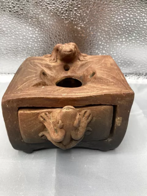 VTG Ashtray Or Incense Holder Square Box  With 2 Frogs From Indonesia