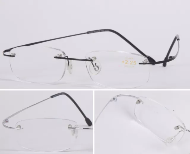 Rimless Reading Glasses +1.00~+4.00 Lightweight Quality Flexible Steel Arms R52