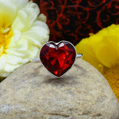 1Ct Heart Cut Red Ruby Solitaire Lab Created Fancy Ring 14K White Gold Finish