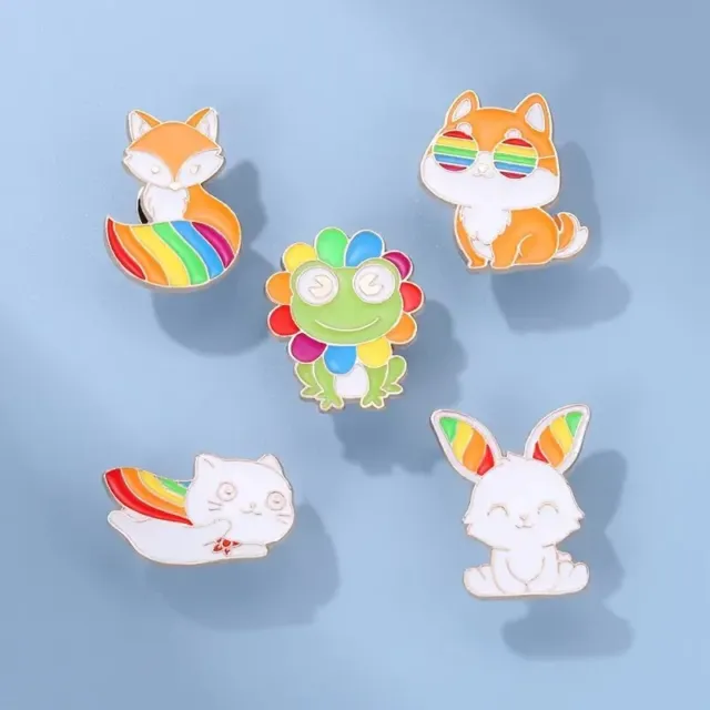 Set 5 Rainbow & White Animal Cat Dog Pins LGBT Gift Enamel Lapel Pin LGBT Badges