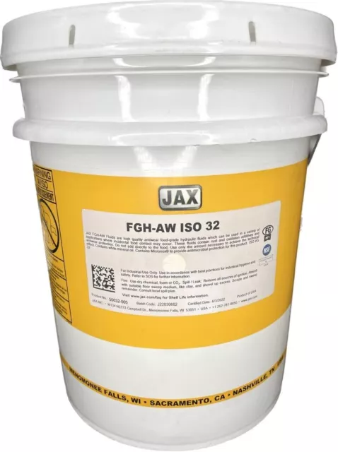 JAX FGH-AW ISO 32 Food Grade Hydraulic Fluid NSF H1 5 gallons