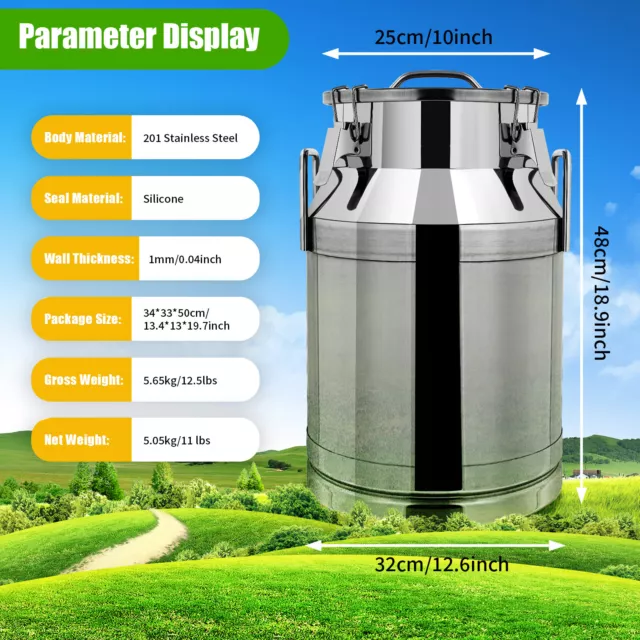 30L Stainless Milk Can Jug Bucket Wine Pail Bottle Liquid Storage Container