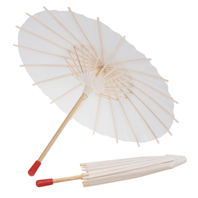 2 Pcs Chinese Umbrella Parasol Hand Decor Manual Paper Umbrellas Weddings White