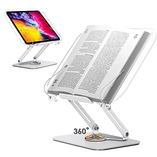 Acrylic Book Stand for Reading,  Adjustable Holder with 360° Rotating Base &