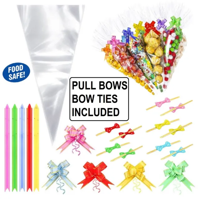 Sweet Cone Bags Cellophane Party Gift Sweetie Candy Bag with Pull Bow Twist Ties