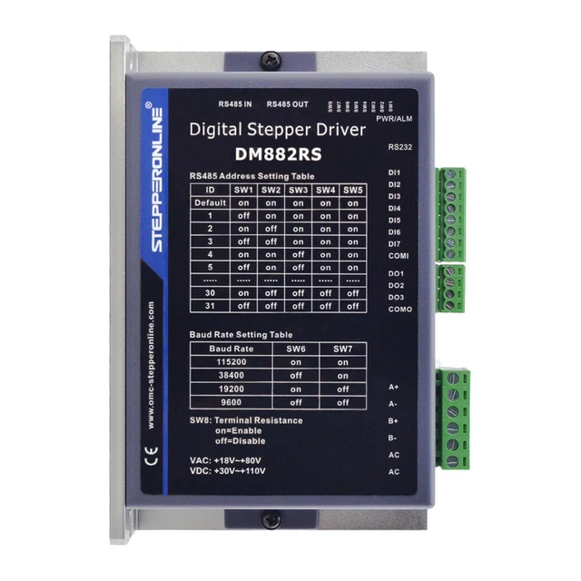 Modbus RS485 Nema 34 driver motore passo-passo 0,1-8,2 A 18-80 VAC o 30-110 VDC