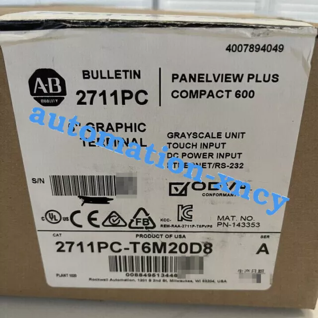 2711PC-T6M20D8 New PanelView Plus 600. Sealed NEW 2711PCT6M20D8 Fast Shipping