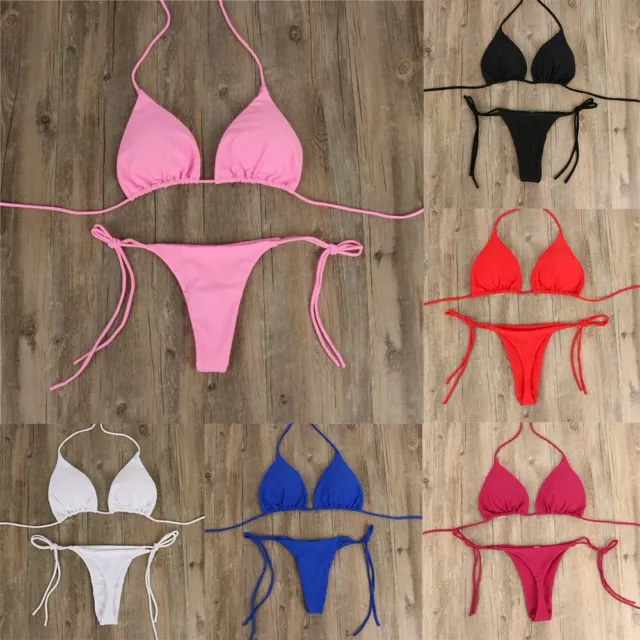 Summer Sexy Solid Small Bikini Sets Women Tie Side String Thong Swimsuit Female