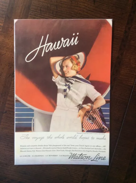 1935 vintage original Print ad Matson Cruise Line To Hawaii Aboard S.S. Lurline