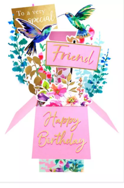 To A Special Friend Happy Birthday Pop Up Card 3D Keepsake - Hummingbirds