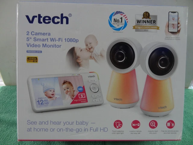 NEW Vtech RM5856-2HD 2 Camera 5" Smart Wi-Fi 1080p Video Monitor - White