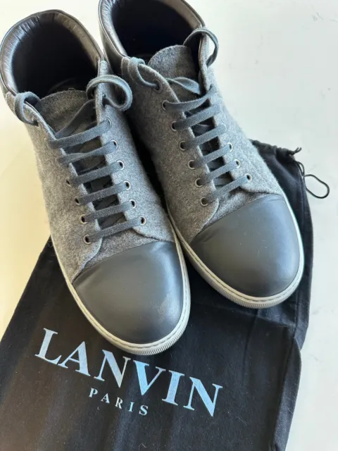 Lanvin Cap-Toe High-Top Sneakers Gray Felt with Leather Toe US Size 13 UK 12
