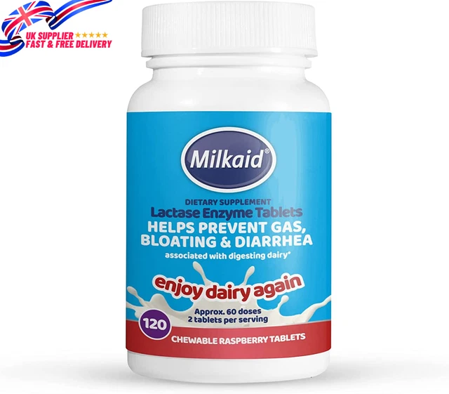 MILKAID LACTASE ENZYME Chewable Tablets for Lactose Intolerance Relief ...