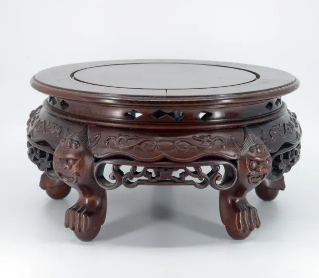 Intricate Antique Chinese  Rosewood Vase Stand / Table - Bats -Openwork- Dragons