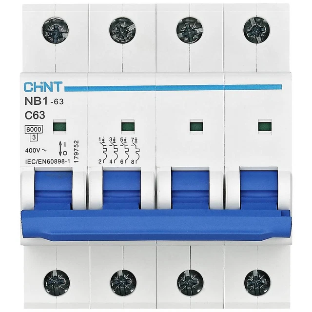 Chint 179751 NB1-63 4P C6 6kA DB Disjoncteur 4 pôles 6 A 240 V, 415 V