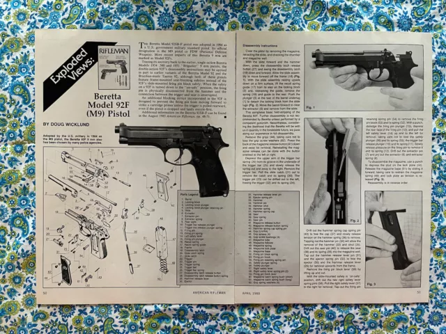 VINTAGE 1988 BERETTA Model 92F (M9) Pistol Print Ad Schematics Diagram ...