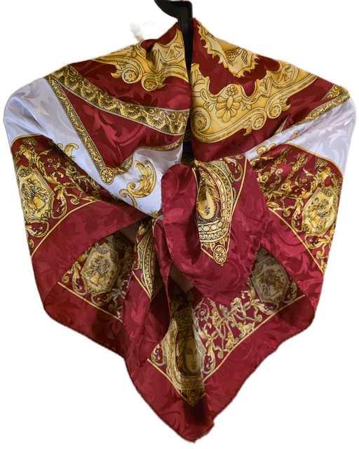 Foulard Carré En Soie Haute Qualité Codello Vintage - 48cm X 48cm - Bleu Et Rouge - Occasion Très Bon état