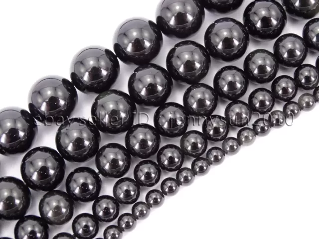 Natürlicher Obsidian Edelstein Runde Perlen 16"" 2 mm 4 mm 5 mm 6 mm 8 mm 10 mm 12 mm 14 mm 3