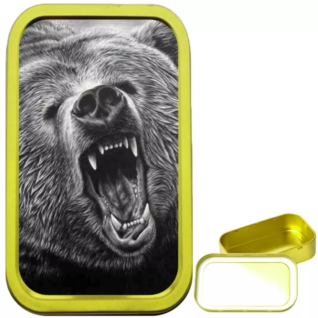 Bear Roar 1oz Gold Tobacco Tin, Airtight Tobacco Tin, Pill Tin, Pocket Tin