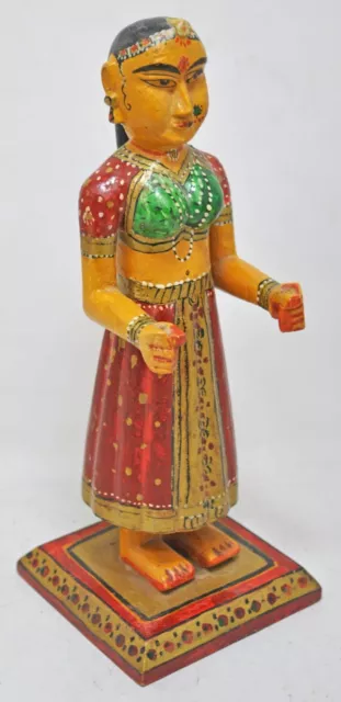 Antique Wooden Goddess Gangaur Idol Figurine Original Old Hand Carved Painted