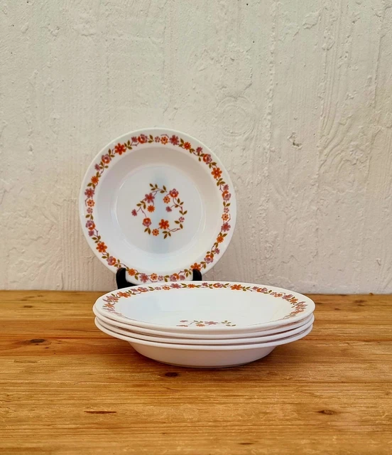 Lot De 6 Assiettes Creuses Arcopal Scania - Motif Fleurs Orange, Design Années 70 (occasion)