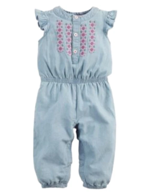 Carters Infant Girls Blue Denim & Pink Diamond Jumpsuit Coverall Outfit