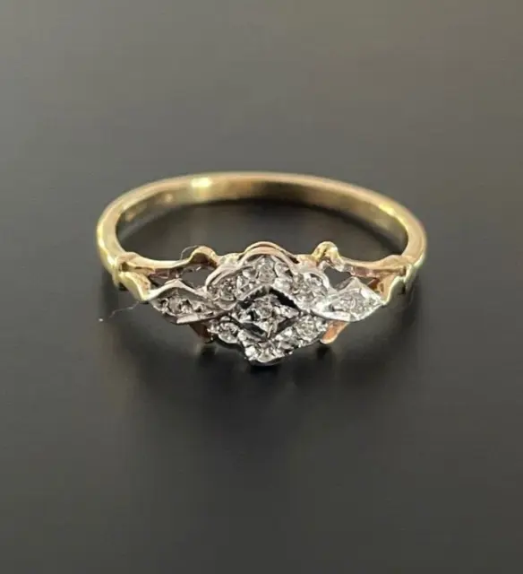 Pre Loved 9ct 375 Yellow Gold Victorian Style Diamond Ring, Size P, US 7 3/4