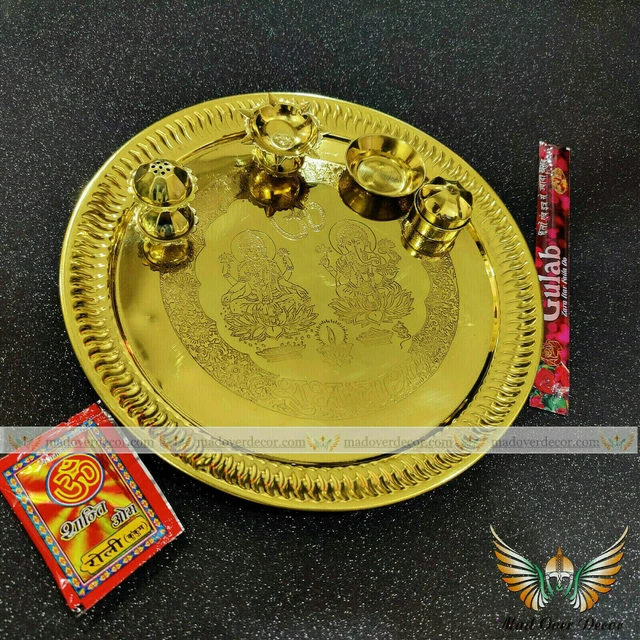 BRASS HANDMADE POOJA Plate Indian Decorative Puja Aarti Thali for Home