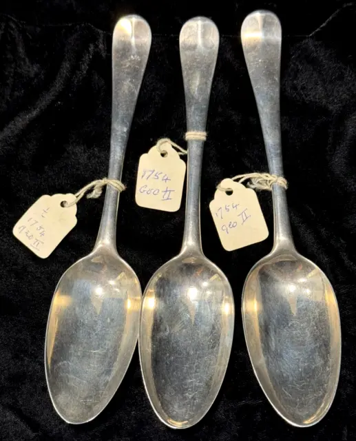 3 George Ii 1754 Sterling Silver Table Spoons London Robert Albin Cox