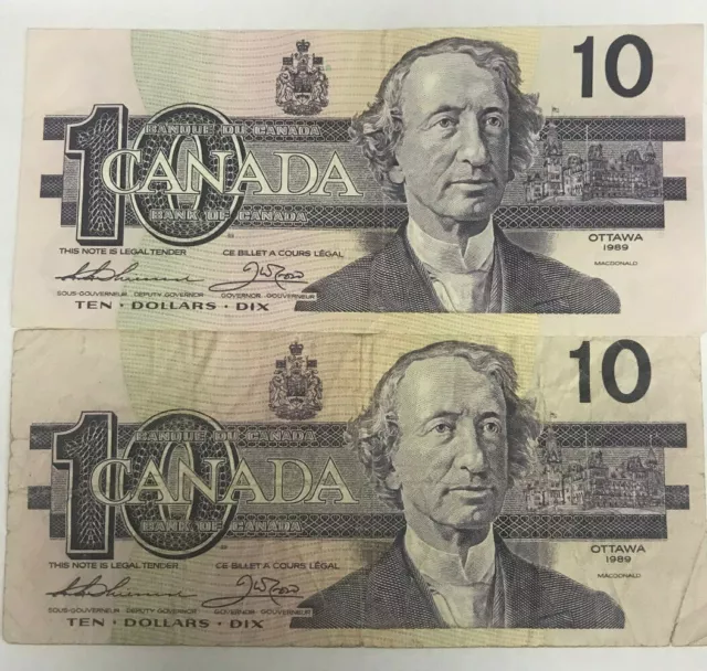 Canada 1989 $10.00  Pair ,Thiessen / Crow , Key Signature Circulated