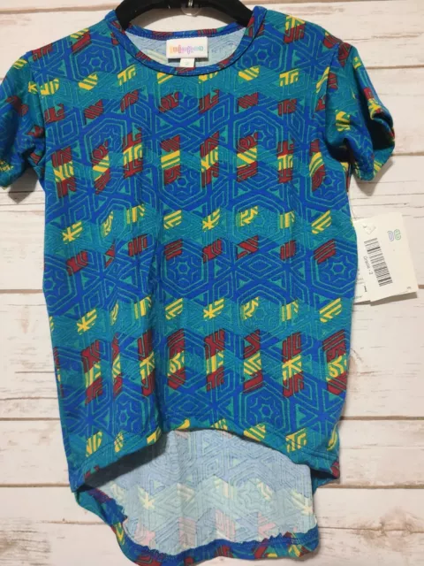 NWT LuLaRoe GRACIE Shirt Size 2 Solid Blue Red Yellow Mint Chevron Aztec Accents