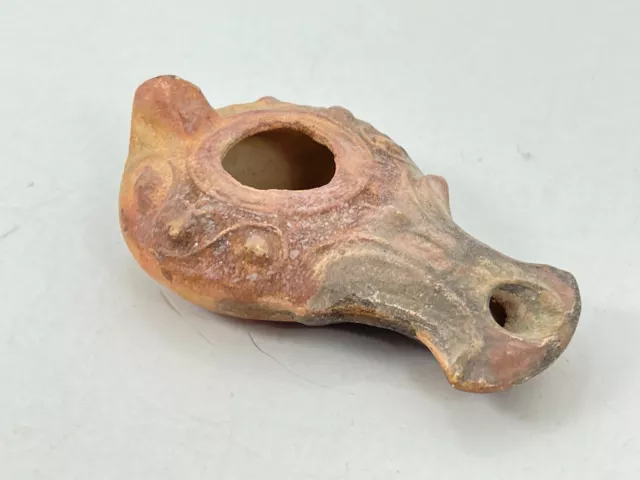 Vintage Clay Terracotta Daroma Hathor Roman African Oil Lamp Marked 3.5" x 2.25"