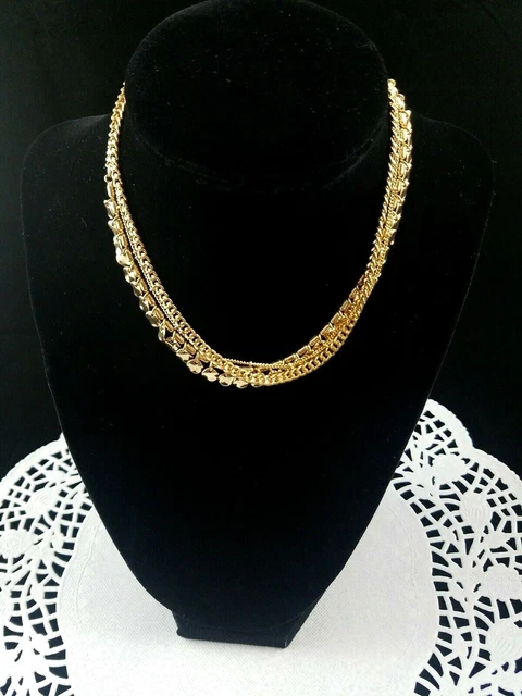 Charming Charlie Gold Tone Choker Necklace Three Strand Articulated Bead Chain