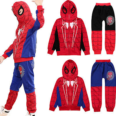 Jungen Spiderman Trainingsanzug Sweatshirt Jacke Hoodie Maske Hose Outfit Sets