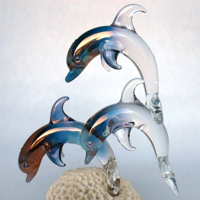 Dolphin Coral Figurine  Blown Glass Crystal