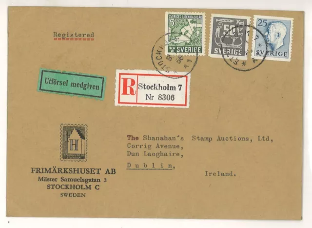 Suecia 1956 carta certificada n.o Irlanda ex Shanahan SH3000009