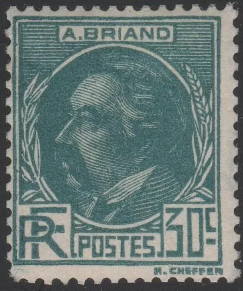 FRANCE STAMP YVERT SCOTT 291 " ARISTIDE BRIAND 30c BLUE GREEN 1933"MNH  VVF C792