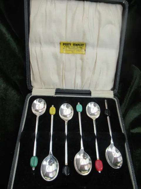EPNS Coffee Bean Spoons in Case - early 20th Century